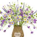 Spring Decorations for Home 12 Pack Purple Spring Flowers 17 Inch Artificial Spring Floral Stems with Daisy and Berries for Spring Summer Farmhouse Ornaments