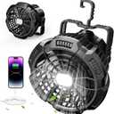 15000mAh Portable Camping Fan with Lantern, Rechargeable Battery Operated Fans with Hook, Glamping Tent Hanging Fan for RV Travel,Car Camping Essentials Accessories,Hiking Gear,Hurricane Survival Gear