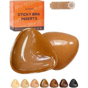 Double Sided Sticky Bra Inserts, Ultra Instant Volume, Push Up Adhesive Bra Pads, Caramel Brown Large