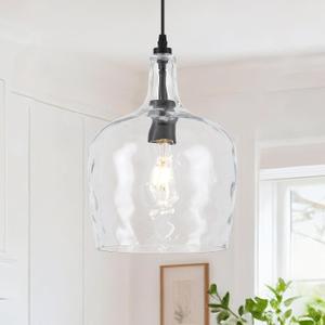10” Large Stone-Hammered Glass Pendant Light Modern Matte Black 1 Light Single Dome Pendant Lighting Fixtures for Kitchen Island Dining Room Hallway, UL Listed