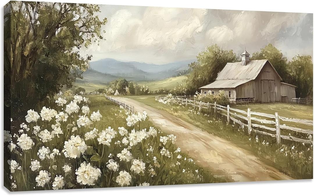 Rustic Farmhouse Canvas Wall Art Decor Nature Scenery Countryside Picture Canvas Painting Landscape Wall Poster Prints for Living Room Home Farmhouse Bathroom Bed Decor Decorations - 20"x40"