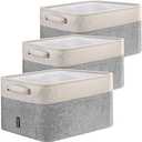 BALEINE 3 Pack Fabric Storage Bins for Shelves, Linen Storage Baskets for Organizing, Decorative Closet Bins for Clothes, Home (Grey, 15"x11"x9.5")