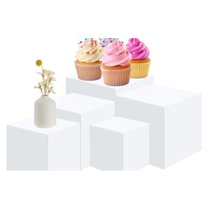 Geetery Set of 5 Display Buffet Risers (3",4",5",6",7") Acrylic Cube with Hollow Bottoms Acrylic Boxes Table Stands for Display Dessert Catering Collectibles Jewelry Decor (Small,3,4,5,6,7 Inch,White)