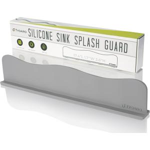 Silicone Sink Splash Guard - Water Splash Guard for Kitchen, Island and Bathroom - Secure Non-Slip Suction Cup Base - Dishwasher Safe, Gray (17.4 x 1.7 x 3.6")