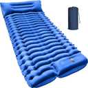 Camping Sleeping Pad, Ultralight Camping Pad with Pillow Built-in Foot Pump Inflatable Sleeping Mat Compact for Camping Backpacking Hiking Traveling - Blue, Single