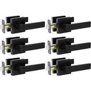 Matte Black Door Handle Interior Knob Keyless Levers Set (6 Pack), Heavy Duty Privacy Lock for Bedroom or Bathroom, Reversible for Left Right Sided Doors