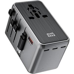 Minthouz Universal Travel Adapter, International 70W Power Adapter GaN Fast Charger with 3 USB-C PD, 1 USB-C Cable & A Ports, All-in-One Portable AC Power Plug Adapter for USA EU UK AUS