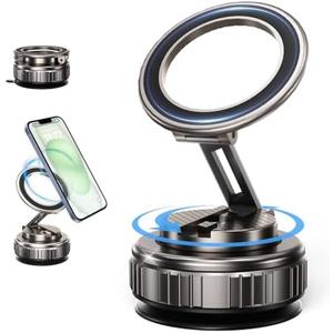 Vacuum Suction Magnetic Phone Holder, 360° Adjustable Suction Cup Phone Holder, Foldable Vacuum Suction Cup Phone Mount, Portable Cell Phone Holder for Your Car, Gym, Smooth Surface, Obsidian Black