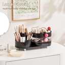 Makeup Organizer Countertop for Vanity with 360 Rotating Brush Holder, 3 Layer Cosmetic and Jewelry Storage, Makeup Display Case for Skincare&Perfume, Black