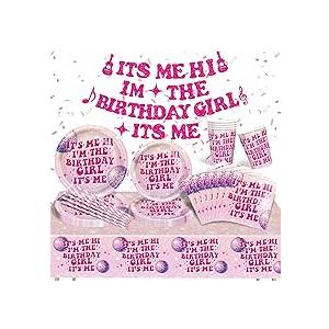 Its Me Hi Im The Birthday Girl Its Me Tableware, Music Party Decorations includes Its Me Hi Im The Girl Its Me Banner Music Paper Plates and Napkins for Girls Birthday Party Supplies, 2 Pack