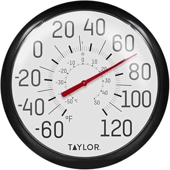 Taylor Big and Bold Wall Thermometer, Indoor Outdoor Thermometer, Wireless Thermometer with Easy to Read Numbers for Patio, Pool, and Indoor Areas, 13.25-inch, Black