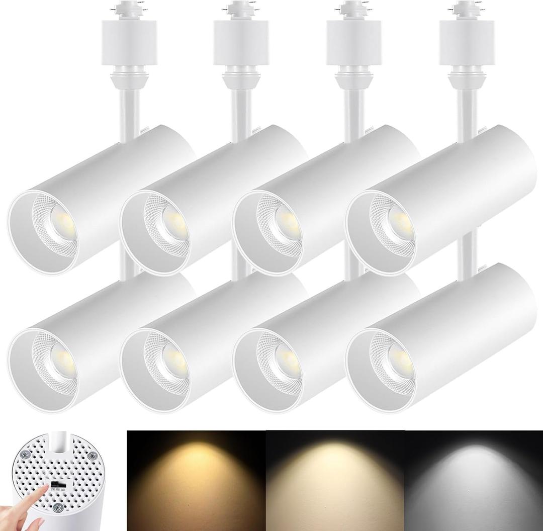 LED Track Lighting Heads, 20W H Track Lighting Heads, 3 Color Temperature Dimmable H Track Light Heads White Fixtures for Accent Task Art, Ceiling Track Spotlight CRI90+ 24 Pack of 8