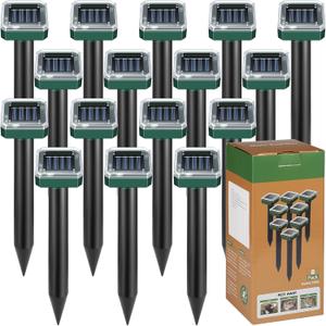 16 Pack Solar Mole Repellent, Ultrasonic Gopher Repeller Outdoor Waterproof Vole Deterrent Spike Mole Deterrent Devices for Garden Yard Lawn Farm Grass Park Vegetable Field