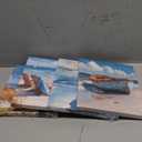 Danseed 4Pcs Blue Coastal Canvas Wall Art Ocean Bathroom Wall Decor Pictures Lighthouse Boat Chair Flower Painting for Bedroom Bathroom Home Office Decoration (10L"x8W")