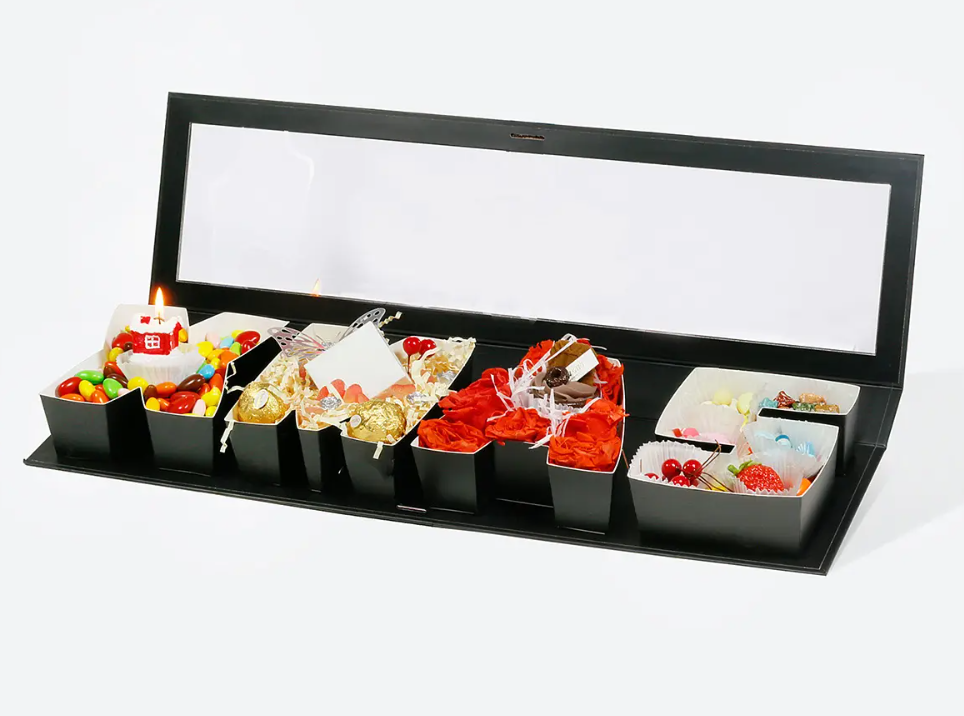 Dunzoom 8 Pack Xmas Letter Boxes for Christmas Gift Wrapping Xmas Letter Shaped Empty Flower Gift Box Fillable Christmas Party Favors Candy Presents Packaging (Black,Clear Lid)