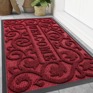 Smiry Front Door Mat Outside Entrance, Low Profile Rubber Doormat, 47x32