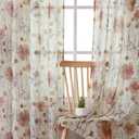 OWENIE Crushed Sheer Curtains 84 Inches Long 2 Panels Set, Sheer Floral Curtains Printed Drapes on Sheers for Living Room Bedroom, Rod Pocket Light Filtering Window Sheers (2 Panels, 51" x 84") (Multi Color)