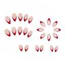 MERVF Almond Press on Nails Medium Red French Tip Fake Nails Glue ons Flower Design Art Acrylic Stiletto False Nail Supplies DIY for Women Glossy 24pcs