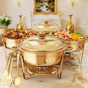 All Gold Chafing Dishes for Buffet 4 Pack, 6QT, Round Stainless Steel