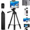 MACTREM iPhone iPad Tripod Stand, 67" Phone Tripod for iPad Tablet Camera with 2 in1 Holder Remote Carry Bag, Aluminum Extendable iPhone Stand for Video Recording/Selfies/Live Stream/Vlogging (Black)