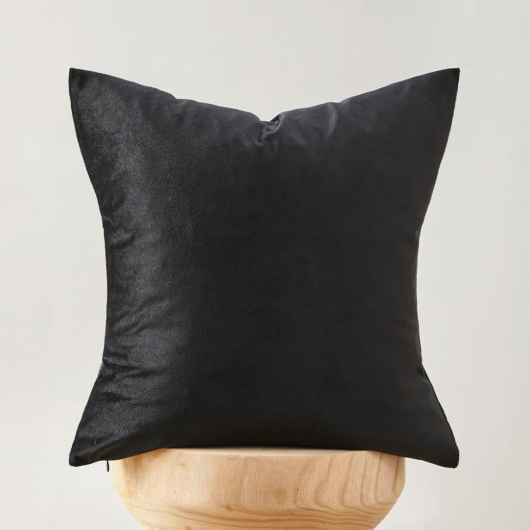GIGIZAZA Black Velvet Pillow Covers 16x16,Decorative Square Throw Pillows Modern Covers Small Solid Living Room Pillow Cases for Couch Pack of 2