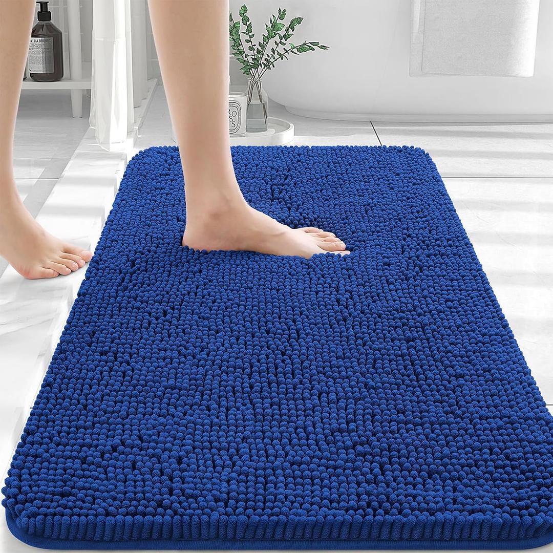 OLANLY Bathroom Rugs 36x24, Extra Soft Absorbent Chenille Bath Rugs, Rubber Backing Quick Dry, Machine Washable Bath Mats for Bathroom Floor, Tub and Shower, Home Decor Accessories, Royal Blue (36" x 24")