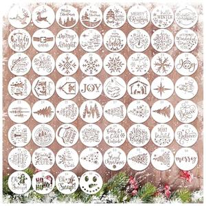 60pcs Christmas Stencils for Painting on Wood 3 Inch Small Nativity Ornament Reusable Holiday Xmas Drawing Stencil Templates for Wood DIY Crafts Card Paper Gift Home (Winter)