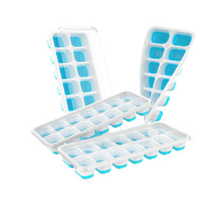 Ice Cube Tray with Lid, 4 Packs 56 Cubes Durable Stackable Ice Cube Trays for Freezer with Removable Lids, Easy-Release Plastic & Silicone Ice Tray for Cocktail, Coffee