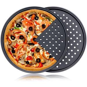 Pizza Pan With Holes, 2 Pack Carbon Steel Perforated Non-Stick Tray Tool Crispy 12inch Round for Home Kitchen