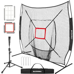 7'7' Baseball Softball Practice Net,Baseball Backstop,with Batting Tee,for Hitting Pitching Batting Catching with Bow Frame,Bonus Strike Zone