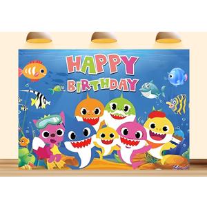 7X5ft Shark Backdrop for Happy Birthday Party Decorations Coloful Cartoon Whale Under The Sea Photography Background for Baby Shower Kids Photo Booth Props