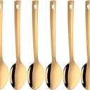 Stainless Steel Serving Spoons: Long Handle Flatware Set of 6 - Large Metal Kitchen Serving Tablespoons for Buffet Banquet 13-Inch Gold