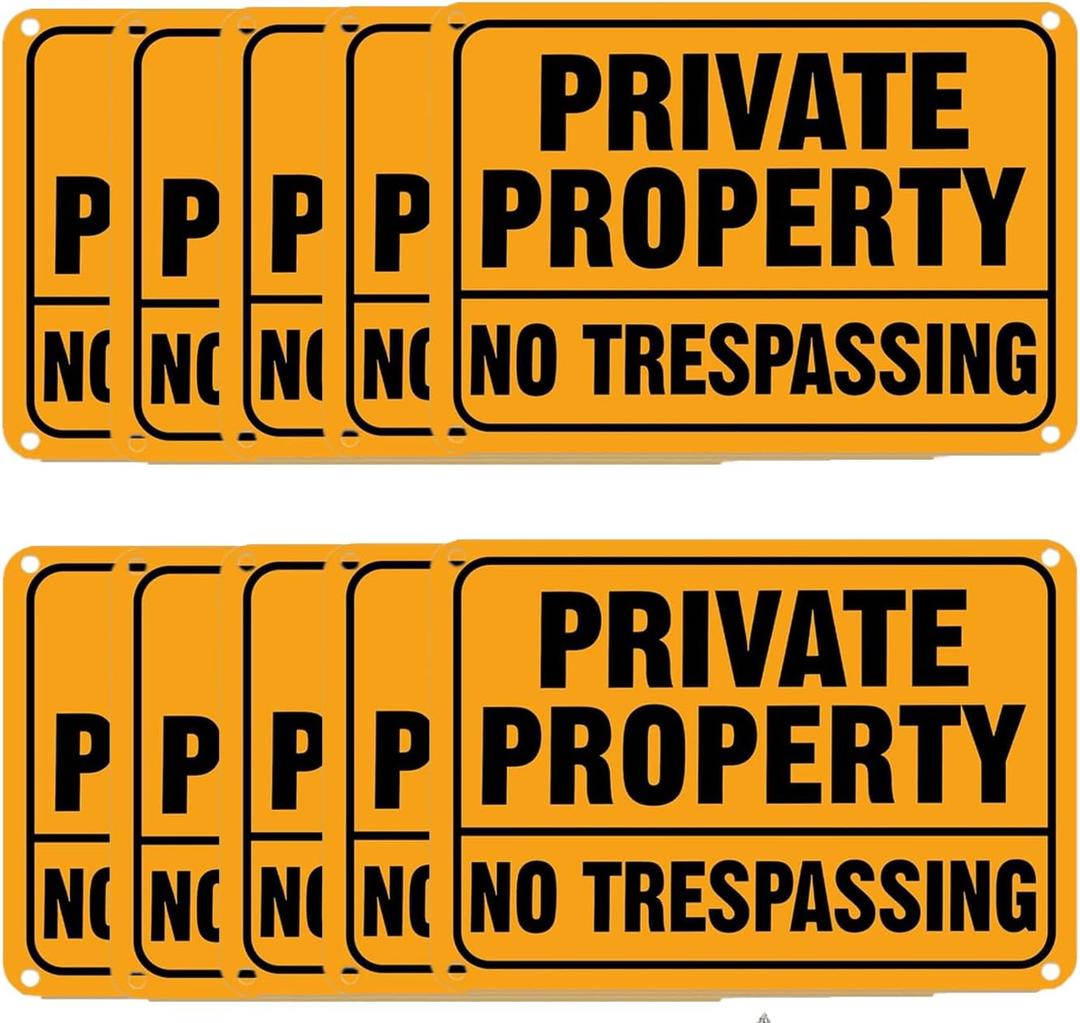10 Pieces No Trespassing Signs Private Property Metal Reflective Aluminum Prohibition Signs for Property Security Outdoor Yard Home, 7 x 10 Inch (10)