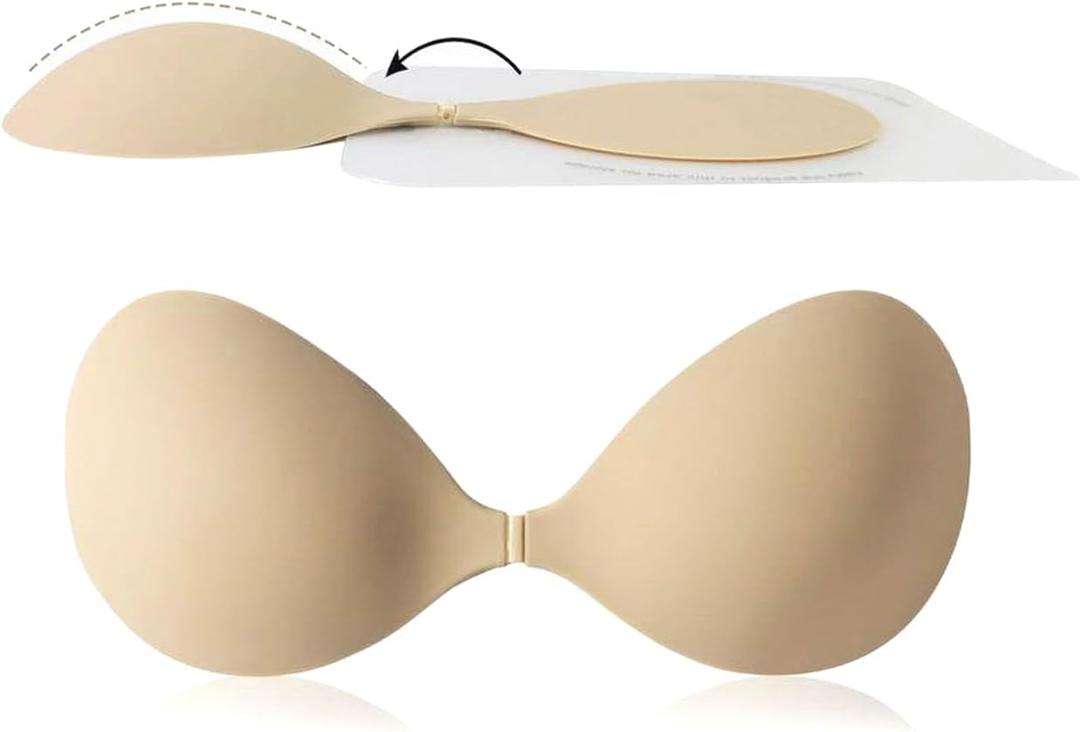 Adhesive Strapless Bra for Women Sticky Invisible Push up Silicone Bra for Backless Dress Upgraded Clasp Bras (S)