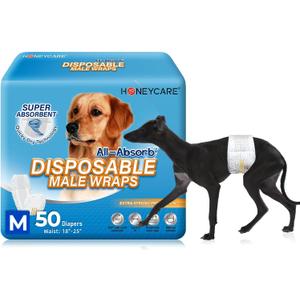 HONEY CARE All-Absorb A25 Male Dog Wrap, 50 Count, Medium, White