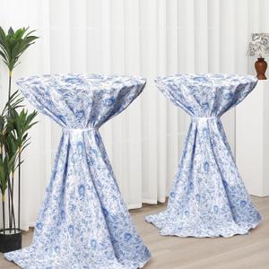 Oudain 2 Pcs Blue Floral Tablecloth 70 Inch Round Table Cover Pastoral Blue White Flower Vintage Washable Fabric Table Cloth for Weeding Baby Shower Decoration Birthday Party Favor (Chinoiserie)