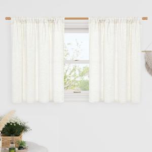 LAMIT Short Linen Curtains 36 Inch Length for Cafe, Ivory Semi Sheer Small Kitchen Window Curtains Over Sink, Light Filtering Rod Pocket Drapes for RV/Half Window, 2 Panels, 42 x 36 Inch (Natural)