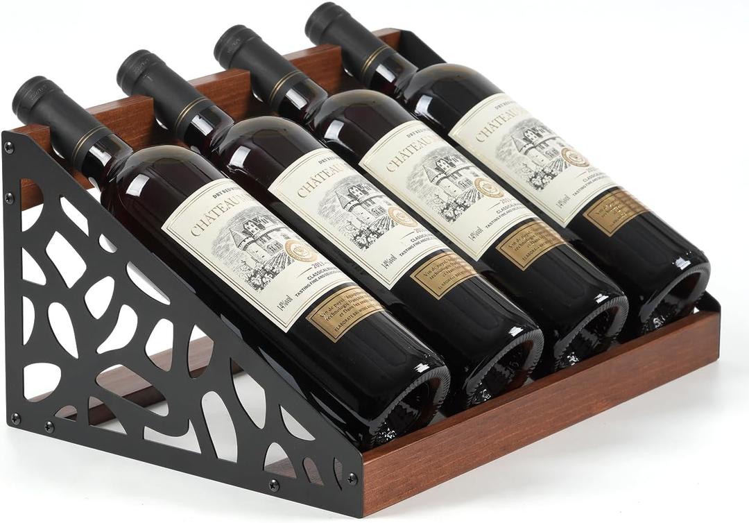4-Bottle Rustic Countertop Wine Rack, Freestanding Wooden Tabletop Wine Bottle Holder for Cabinet, Pantry, Table, Kitchen