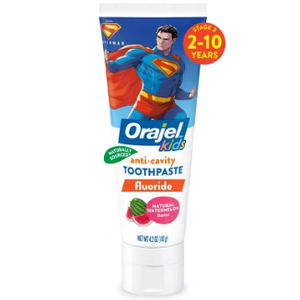 Orajel Kids Super Superman Anti-Cavity Fluoride Toothpaste, Natural Watermelon Flavor, 4.2oz Tube, 4-Pack