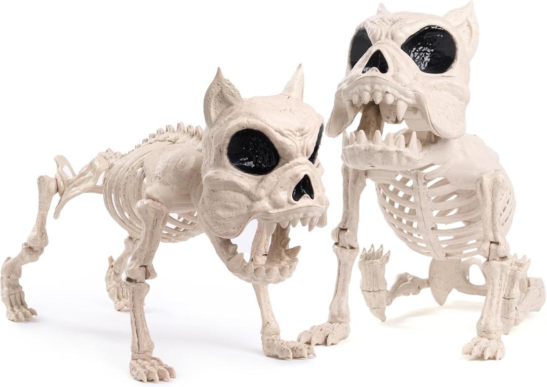 JOYIN 2 PCS 16" Poseable Dog Skeleton Halloween Decoration Animal Puppy Plastic Bones with Posable Joints for Prop Indoor Outdoor Decor Spooky Scene Party Favors Graveyard Decorations