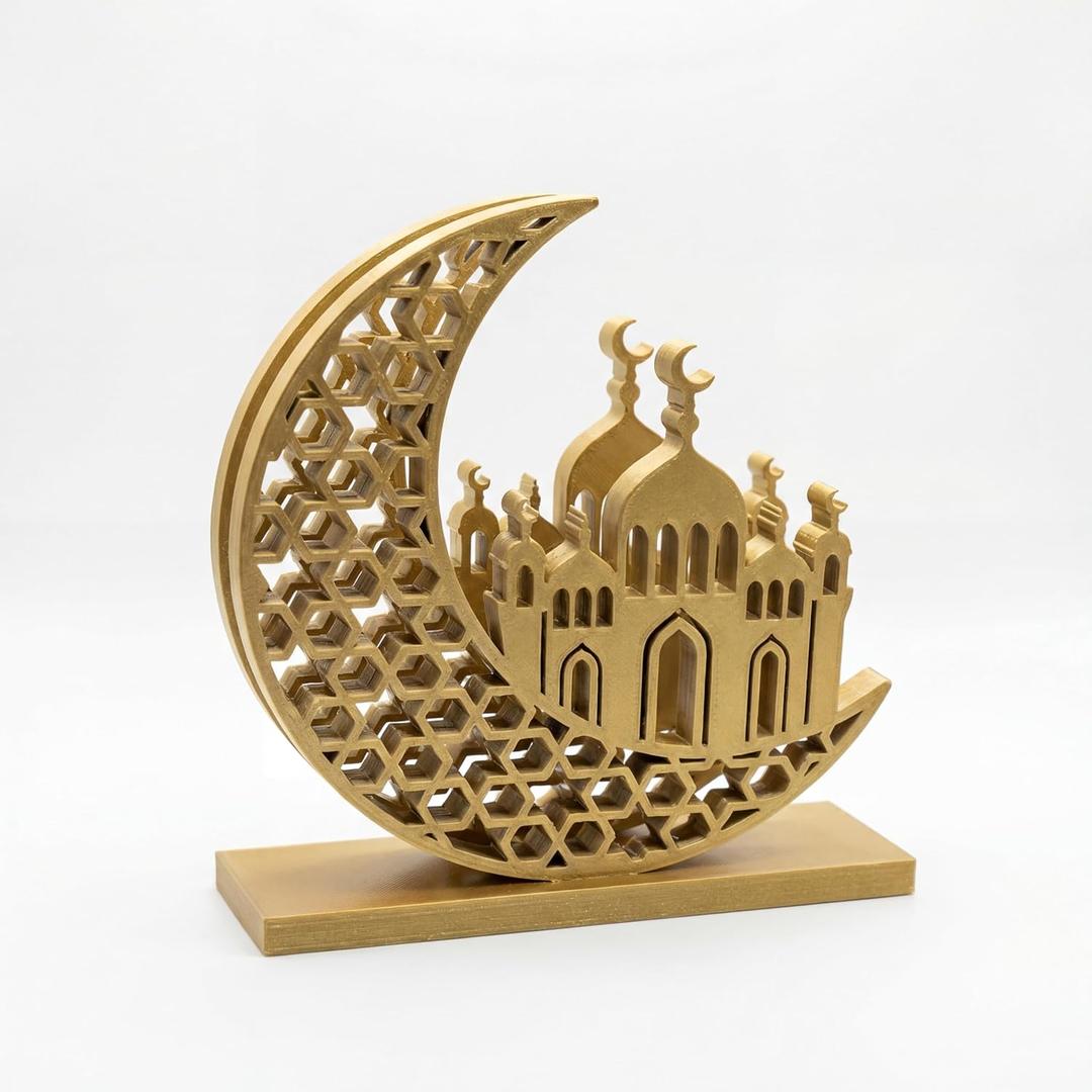 Namalu Eid Gold Napkin Holder for Tables Classical Islamic Ramadan Holiday Napkin Holder Wooden Crescent Moon Dome Minaret Ramadan Kareem Tissue Dispenser Mubarak Wood Tissue Dispenser for Storage