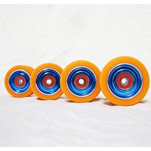 62mm Roller Skates Wheels Aluminum Alloy Speed Skate Wheels Replacement Wheels with Abec-9 Bearing (Pack of 4) (Orange-Blue)