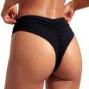 SherryDC Women's Sexy High Waisted Thong Bikini Bottoms Cheeky Ruched Back High Cut Swimsuit Bottoms, Medium