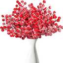 50 Pcs Holly Stems, 8.7" Snow Sprays Artificial Red Berry Stems, Holly Berry Picks for Christmas Tree Fillers Decor, Fake Red Berries for DIY Crafts Wreaths Garland Home Party Winter Decor