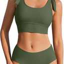 AI'MAGE Womens High Waisted Bikini Sets Sporty Scoop Neck Racerback Swimsuit Two Piece Bathing Suit (Large, Army Green)