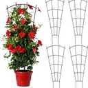 Mklsit 4 Pack 32'' Indoor Plant Trellis for Potted Plants, Metal Garden Trellis for Climbing Plants Outdoor, Black Coated Flower Pot Trellis for Climbing Plants Houseplants Vine Ivy
