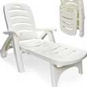 Wild Wolf Outfitters Outdoor Folding Lounge Chair - Adjustable Lightweight Chaise Pool Chairs - Plastic Chairs for Patio, Lawn, Deck or Beach- Outdoor Furniture - White, Chaise Lounge Outdoor