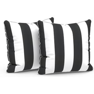 LVTXIII Outdoor Throw Pillows 18x18 Patio Waterproof Square Pillows with Piping Fade Resistant Accent Pillow for Spring Summer Garden Decoration, Set of 2, Cabana Black