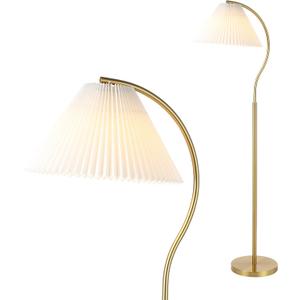 JONATHAN Y 60.5" Brass Gold Modern Glam Metal Arc Floor Lamp, Contemporary Iron Standing Light with White Pleated Fabric Shade for Living Room, LED Bulb Included JYL1148A