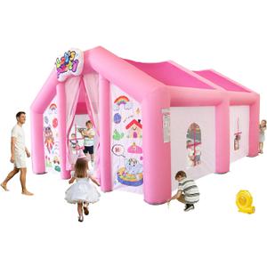 Large Inflatable Kids Playhouse Tent, Pink Big Kids Party Tent with Blower, 167" x 152" x 93"